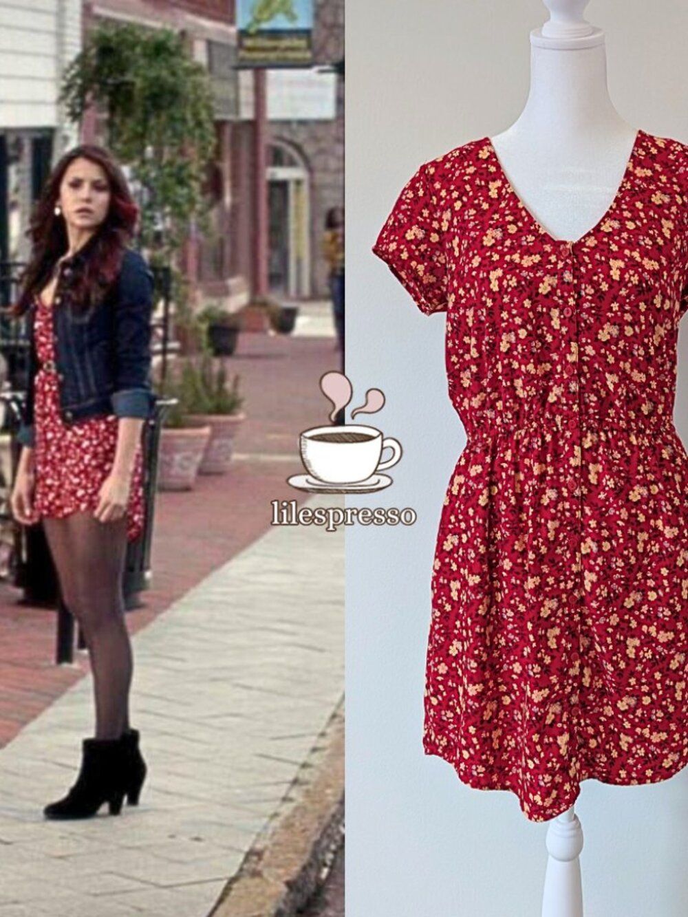 kimchi blue red floral silky sabrina shirt dress ASO the vampire diaries (medium